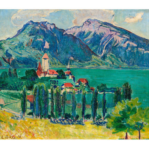 EDUARD BOSS : Thunersee mit Blick auf Spiez (DOBIASCHOFSKY AUKTIONEN AG)
