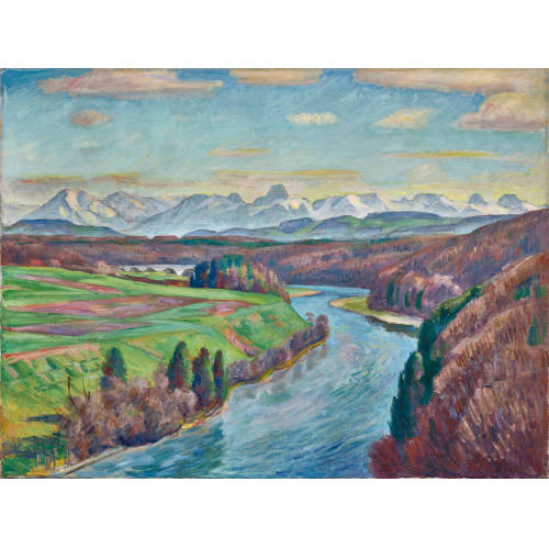 EDUARD BOSS : Aarelandschaft mit Blick auf Niesen und Stockhorn (DOBIASCHOFSKY AUKTIONEN AG)