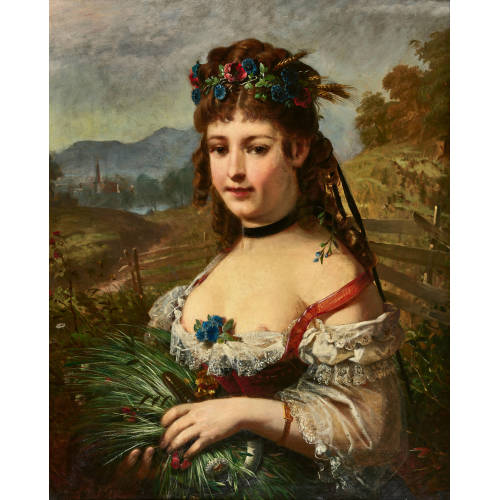 FRANZ RUSS : Junge Frau mit Blumenb�ndel im Freien (DOBIASCHOFSKY AUKTIONEN AG)