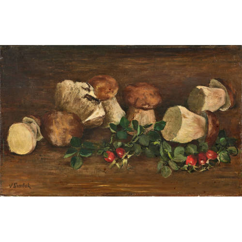VICTOR SURBEK : Stillleben mit Steinpilzen und Hagebutten (DOBIASCHOFSKY AUKTIONEN AG)