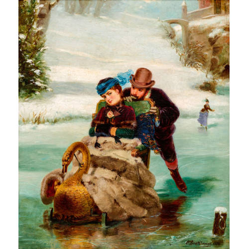 CHARLES �DOUARD BOUTIBONNE : Amoureux dans un tra�neau sur un lac gel� (DOBIASCHOFSKY AUKTIONEN AG)