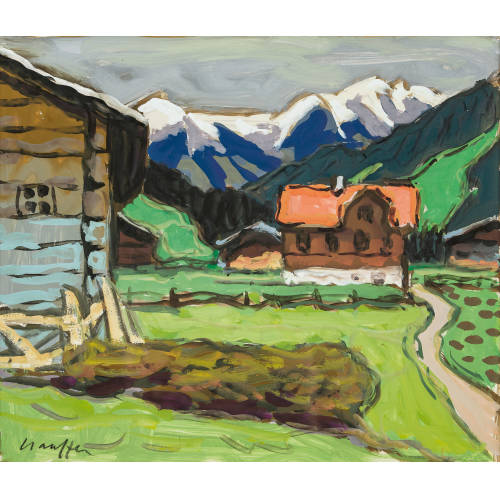FRED STAUFFER : Sommerliche Berglandschaft mit Chalets (DOBIASCHOFSKY AUKTIONEN AG)