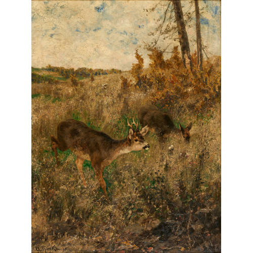 ANTON HUBERT HENKE : Rehpaar auf dem Feld (DOBIASCHOFSKY AUKTIONEN AG)
