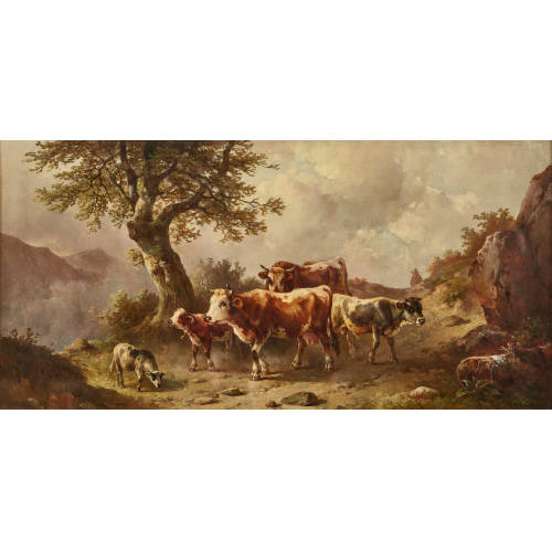 EDMUND MAHLKNECHT : Alpenlandschaft mit Kuhherde (DOBIASCHOFSKY AUKTIONEN AG)