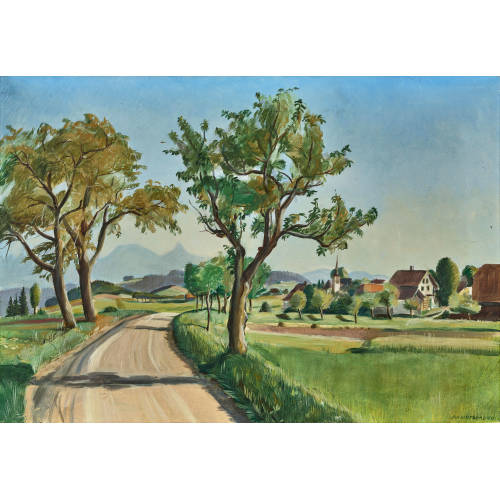 HANS RUDOLF SCHWARZENBACH : Sommerlicher Weg mit Dorf (DOBIASCHOFSKY AUKTIONEN AG)