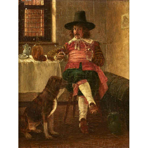 EDMUND (AUCH LOUJOT LOUYOT : Interieur mit Pfeife rauchendem Herrn und Hund (DOBIASCHOFSKY AUKTIONEN AG)