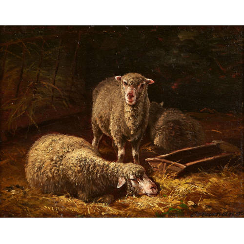 CHARLES-FERDINAND (EIGTL. SEMAIN CERAMANO : Moutons � la bergerie (DOBIASCHOFSKY AUKTIONEN AG)