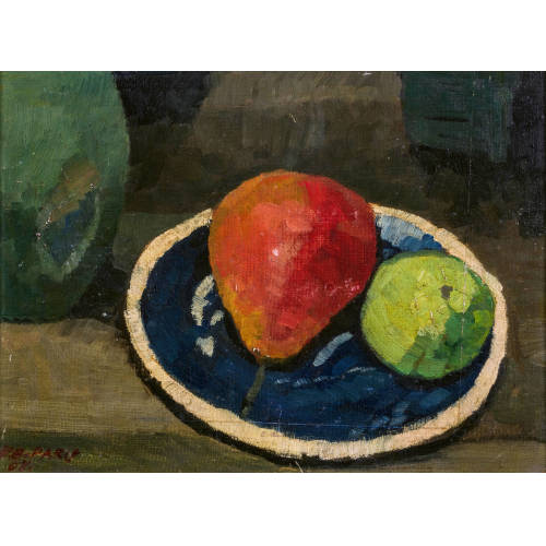 HANS ERNST BR�HLMANN : 'Apfel und Birne in blauer Schale' (DOBIASCHOFSKY AUKTIONEN AG)