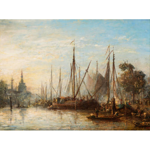 JOHAN BARTHOLD JONGKIND : Der Hafen von Rotterdam vor dem Hoofdpoort (Haupttor) (DOBIASCHOFSKY AUKTIONEN AG)