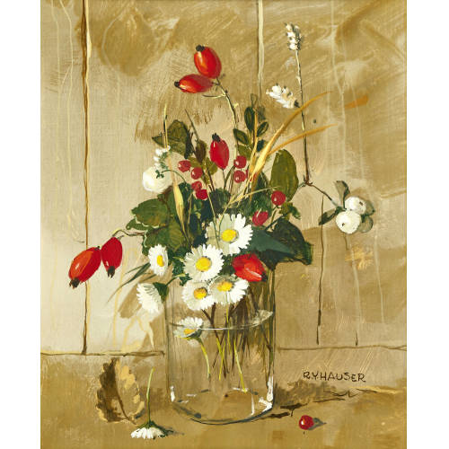 REN�E YOLANDA HAUSER : Bouquet aux cynorrhodons et marguerites (DOBIASCHOFSKY AUKTIONEN AG)