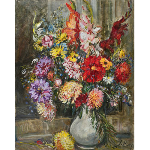 HANNI BAY : Dahlien- und Gladiolenstrauss in Vase (DOBIASCHOFSKY AUKTIONEN AG)