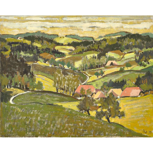 FRED BAUMANN : Sommerliche Landschaft mit Bauernh�usern (DOBIASCHOFSKY AUKTIONEN AG)