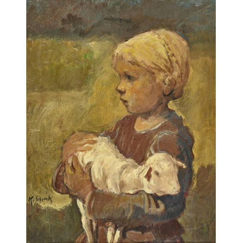 KARL SCHENK : M�dchen mit Lamm auf den Armen (DOBIASCHOFSKY AUKTIONEN AG)