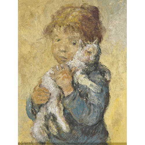 KARL SCHENK : M�dchen mit Katze auf dem Arm (DOBIASCHOFSKY AUKTIONEN AG)