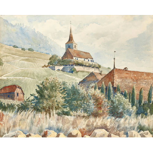 OSKAR BINZ : Die Kirche von Ligerz (DOBIASCHOFSKY AUKTIONEN AG)