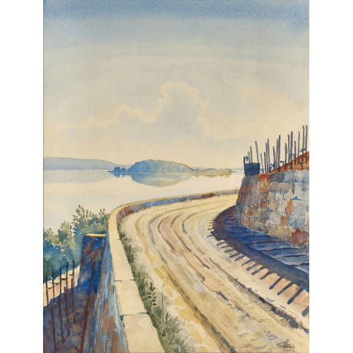 OSKAR BINZ : Strassenpartie mit Blick auf die St. Petersinsel (DOBIASCHOFSKY AUKTIONEN AG)