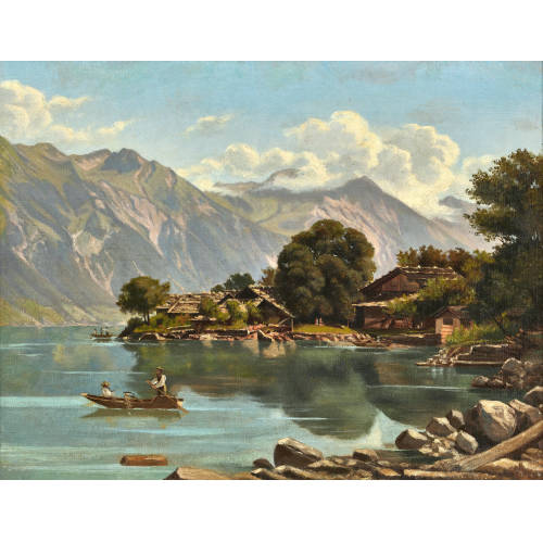 19./20. JH. SCHWEIZ : Uferlandschaft am Brienzersee mit Ruderboot (DOBIASCHOFSKY AUKTIONEN AG)