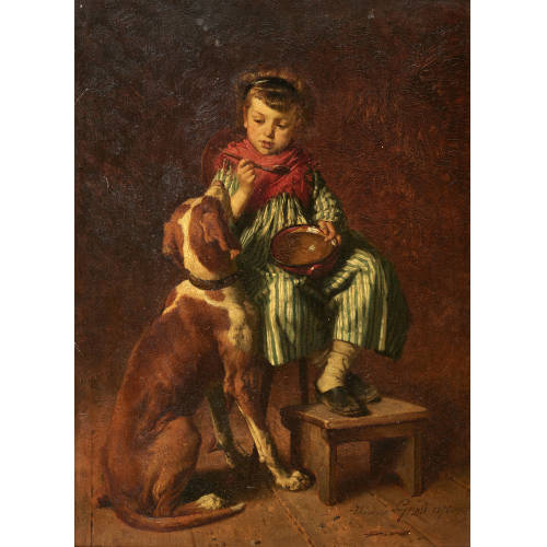 TH�ODORE G�RARD : Sitzendes M�dchen mit Hund (DOBIASCHOFSKY AUKTIONEN AG)