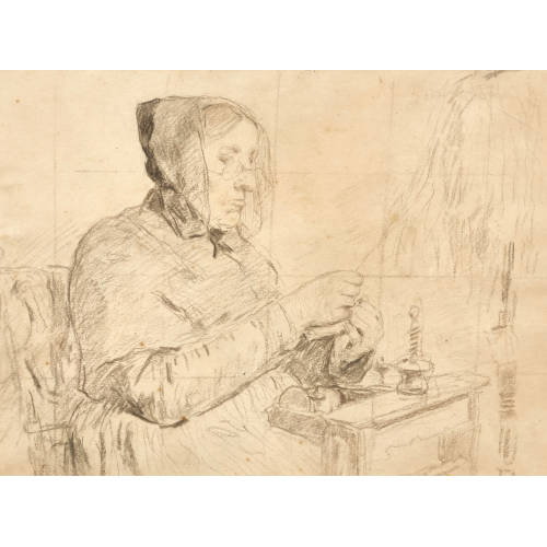 ALBERT ANKER : �ltere Frau beim Spinnen (DOBIASCHOFSKY AUKTIONEN AG)
