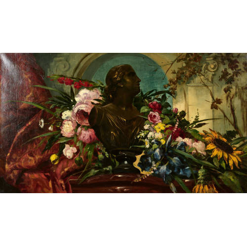 UM 1900 �STERREICH : Blumenstillleben mit Bronzeb�ste (DOBIASCHOFSKY AUKTIONEN AG)