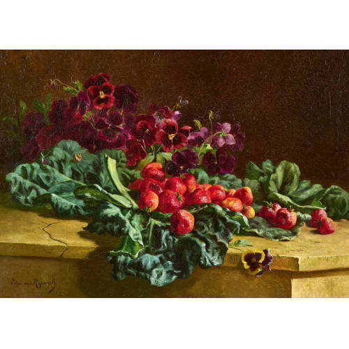 EDWARD VAN RYSWYCK : Stillleben mit Stiefm�tterchen und Erdbeeren (DOBIASCHOFSKY AUKTIONEN AG)