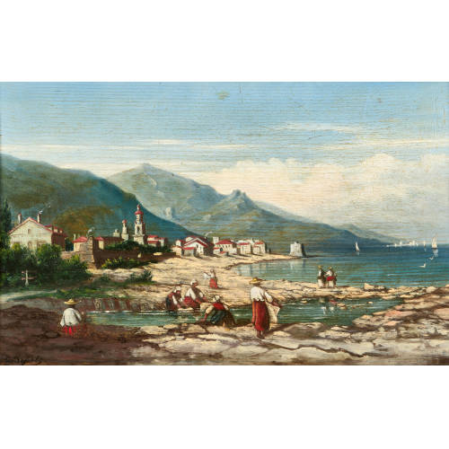 CARLO BOSSOLI : K�stenlandschaft mit W�scherinnen (DOBIASCHOFSKY AUKTIONEN AG)