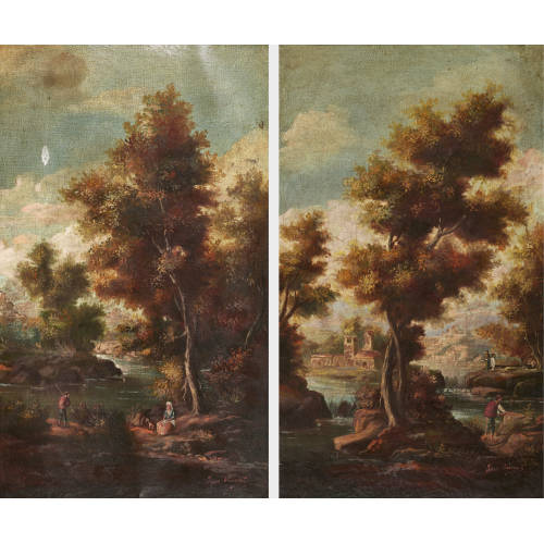 JEAN ANTOINE VERNET : Flusslandschaften mit Figuren. Gegenst�cke (DOBIASCHOFSKY AUKTIONEN AG)
