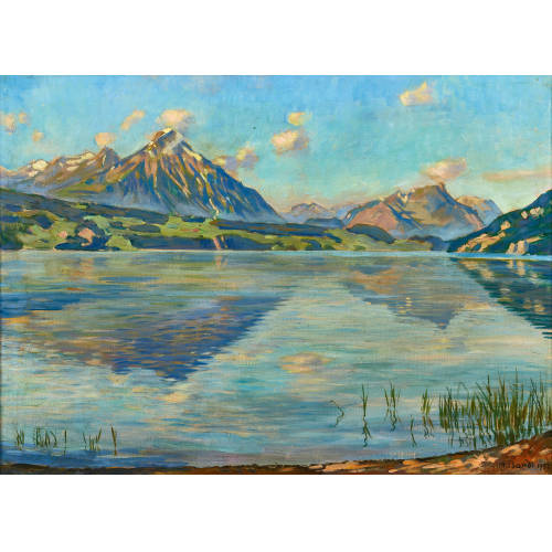 HANS BANDI : Ansicht des Thunersees mit Niesen (DOBIASCHOFSKY AUKTIONEN AG)