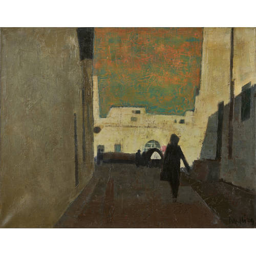 WALTER MAFLI : Strassenzug im Schatten mit Passanten (DOBIASCHOFSKY AUKTIONEN AG)