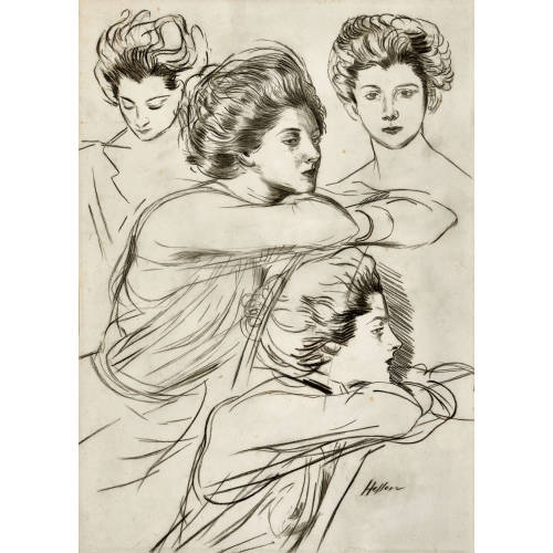 PAUL C�SAR HELLEU : Quatre �tudes d'une jeune femme (DOBIASCHOFSKY AUKTIONEN AG)