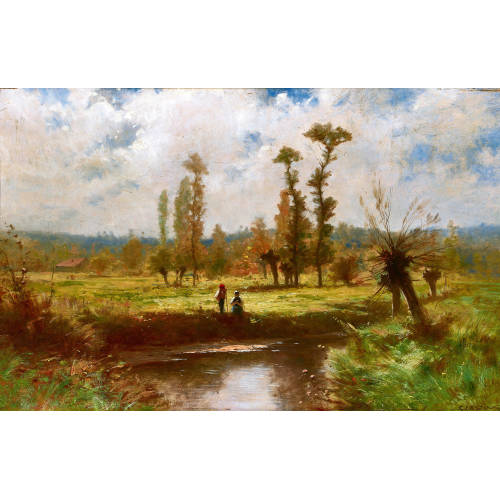 GUSTAVE ELIS�E JULES CASTAN : Personnages au bord d'un ruisseau (DOBIASCHOFSKY AUKTIONEN AG)