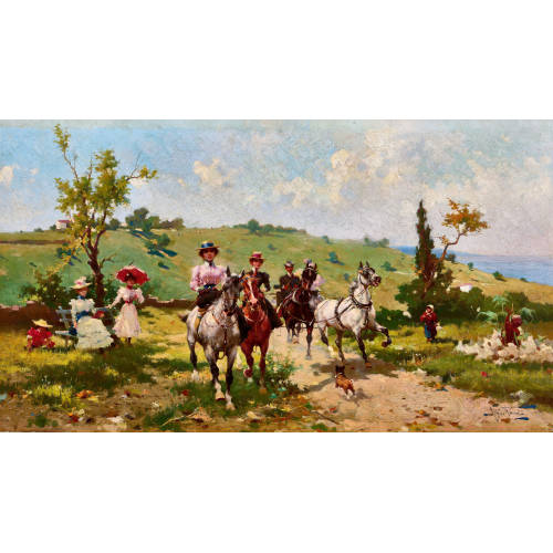 ALFREDO TOMINZ : Gita a cavallo di una compagnia raffinata (DOBIASCHOFSKY AUKTIONEN AG)