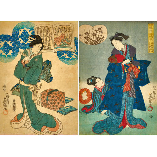 KUNISADA (TOYOKUNI III) UTAGAWA : Paar Bl�tter mit Sch�nheiten (DOBIASCHOFSKY AUKTIONEN AG)