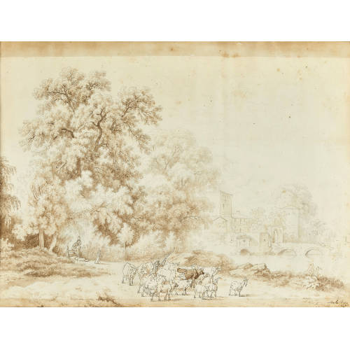 PIERRE-LOUIS DE LA (AUCH LARIVE-GODEFROY RIVE : Landschaft mit Festung und Kuhherde (DOBIASCHOFSKY AUKTIONEN AG)