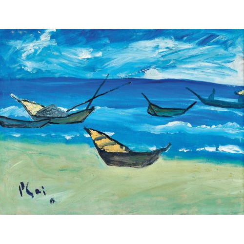 XUAN BUI PHAI : Strand mit Fischerbooten (Dobiaschofsky Auktionen AG)