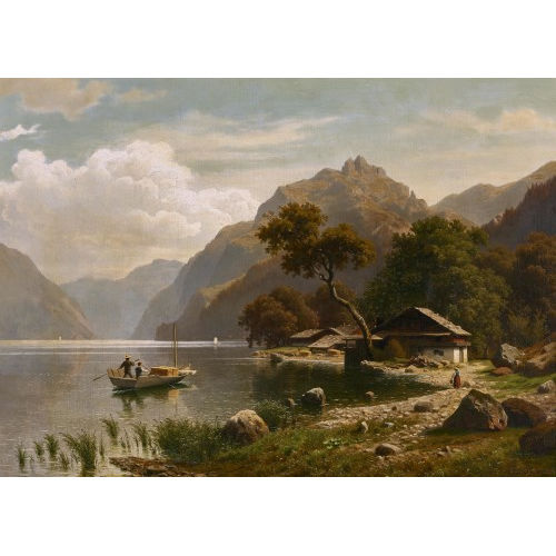 JOSEPH JANSEN : Seelandschaft mit Boot und Bergen (Dobiaschofsky Auktionen AG)