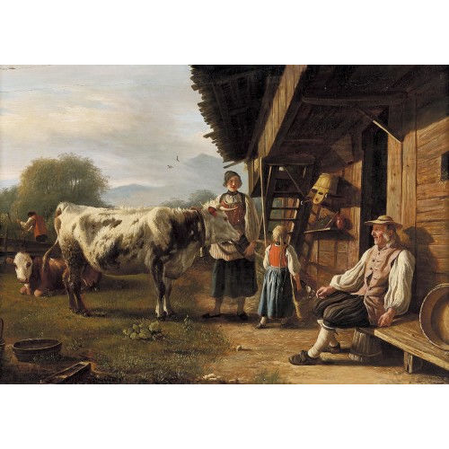 JEAN-DANIEL HUBER : Sommerliche Bauernhofszene (Dobiaschofsky Auktionen AG)