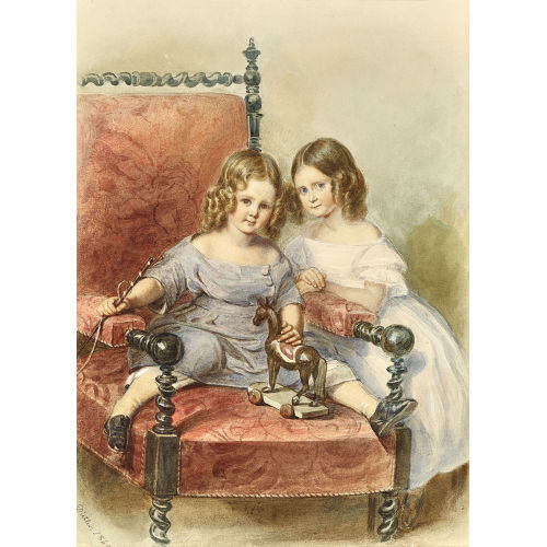 JOHANN FRIEDRICH DIETLER : Portrt von Anna und Georges Freudenreich mit Spielzeugpferd (Dobiaschofsky Auktionen AG)