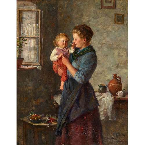 EDMUND A. (EIGTL. ADLER RODE : Frau mit Kleinkind am geffneten Fenster (Dobiaschofsky Auktionen AG)