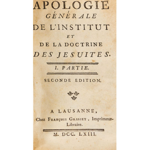 JOSEPH ANTOINE JOACHIM CERUTTI : 'Apologie gnrale de l'Institut et de la Doctrine des Jesuites' (Dobiaschofsky Auktionen AG)