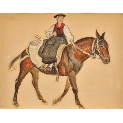 ERNEST BILER : Trachtenfrau im Damensitz zu Pferd (Dobiaschofsky Auktionen AG)