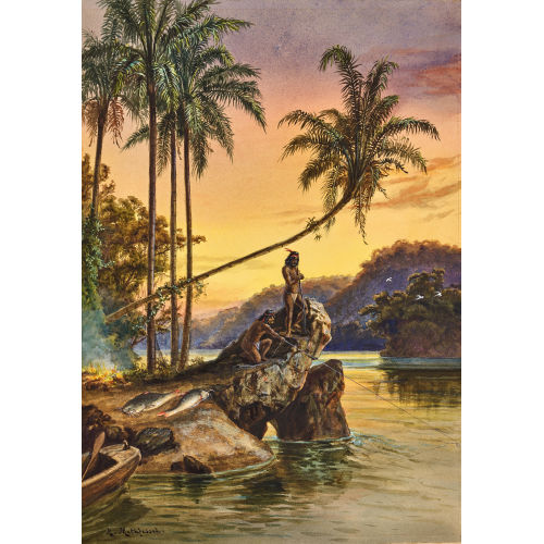 ADOLF METHFESSEL : Indigene beim Fischfang am Fluss in Panama (Dobiaschofsky Auktionen AG)