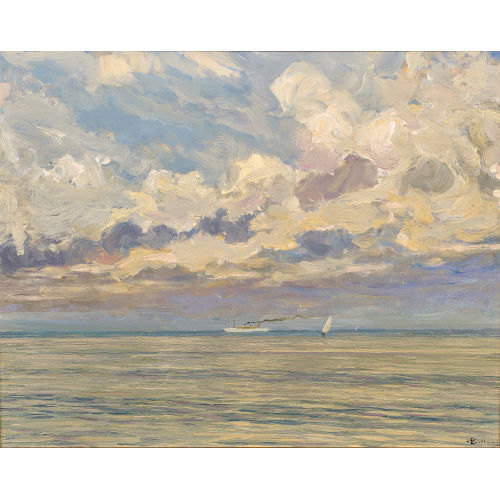 GIORGIO BELLONI : Schiffe auf ruhiger See unter Wolkenhimmel (Dobiaschofsky Auktionen AG)